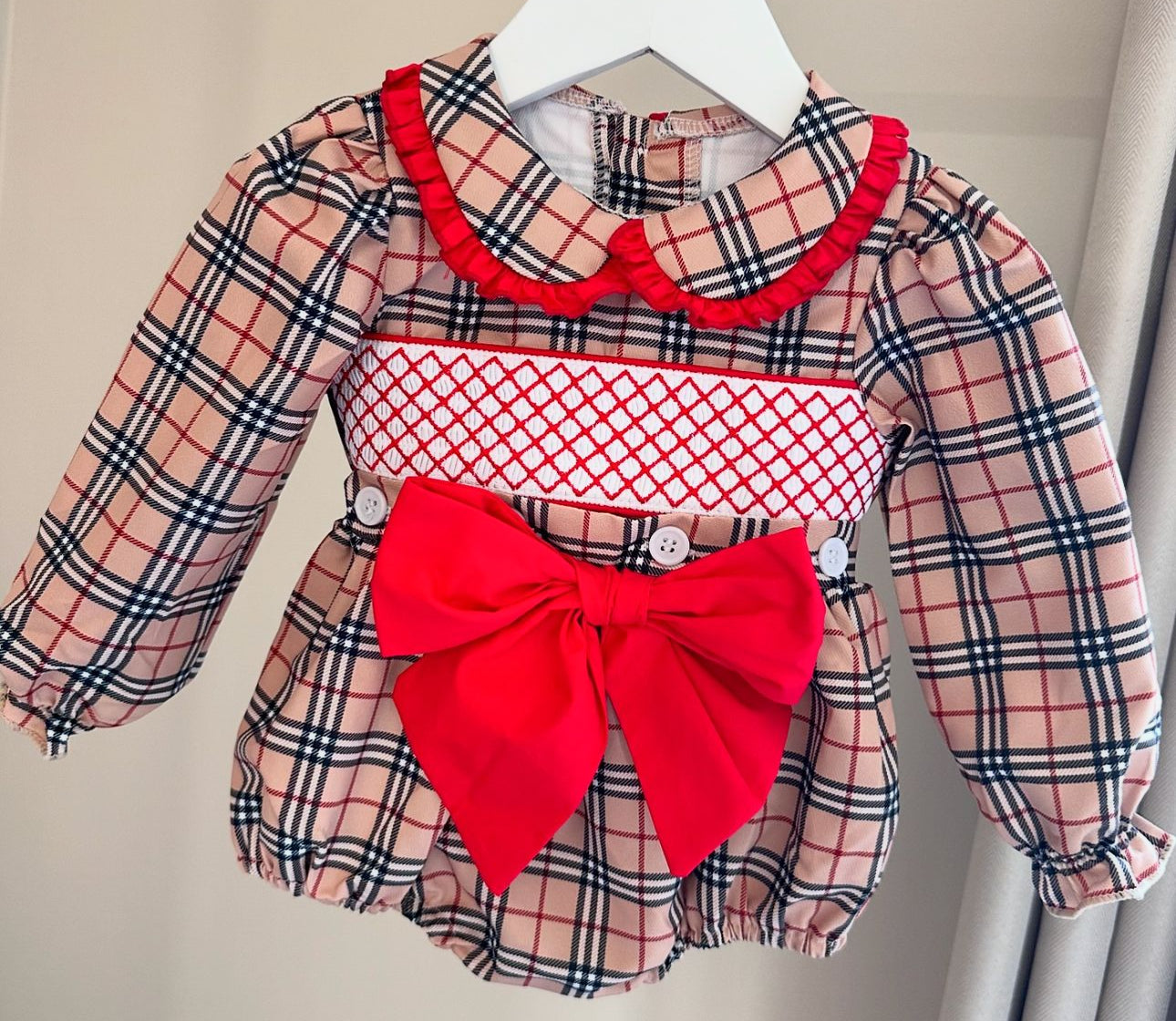 Burb Inspired Tartan Smocked Romper
