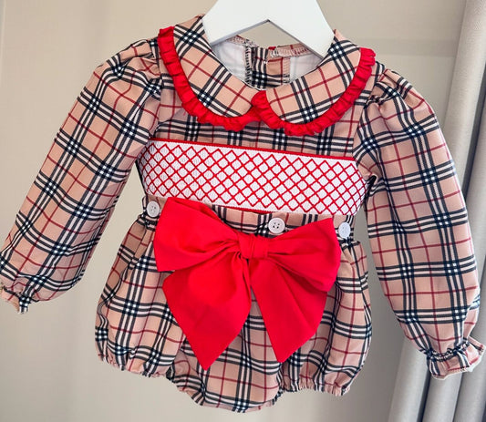 Burb Inspired Tartan Smocked Romper (Pre Order 3-4 Weeks Delivery)