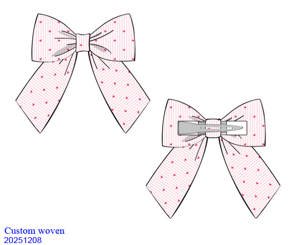 Heart Pinstripe Girls Large Hair Bow (Pre Order)