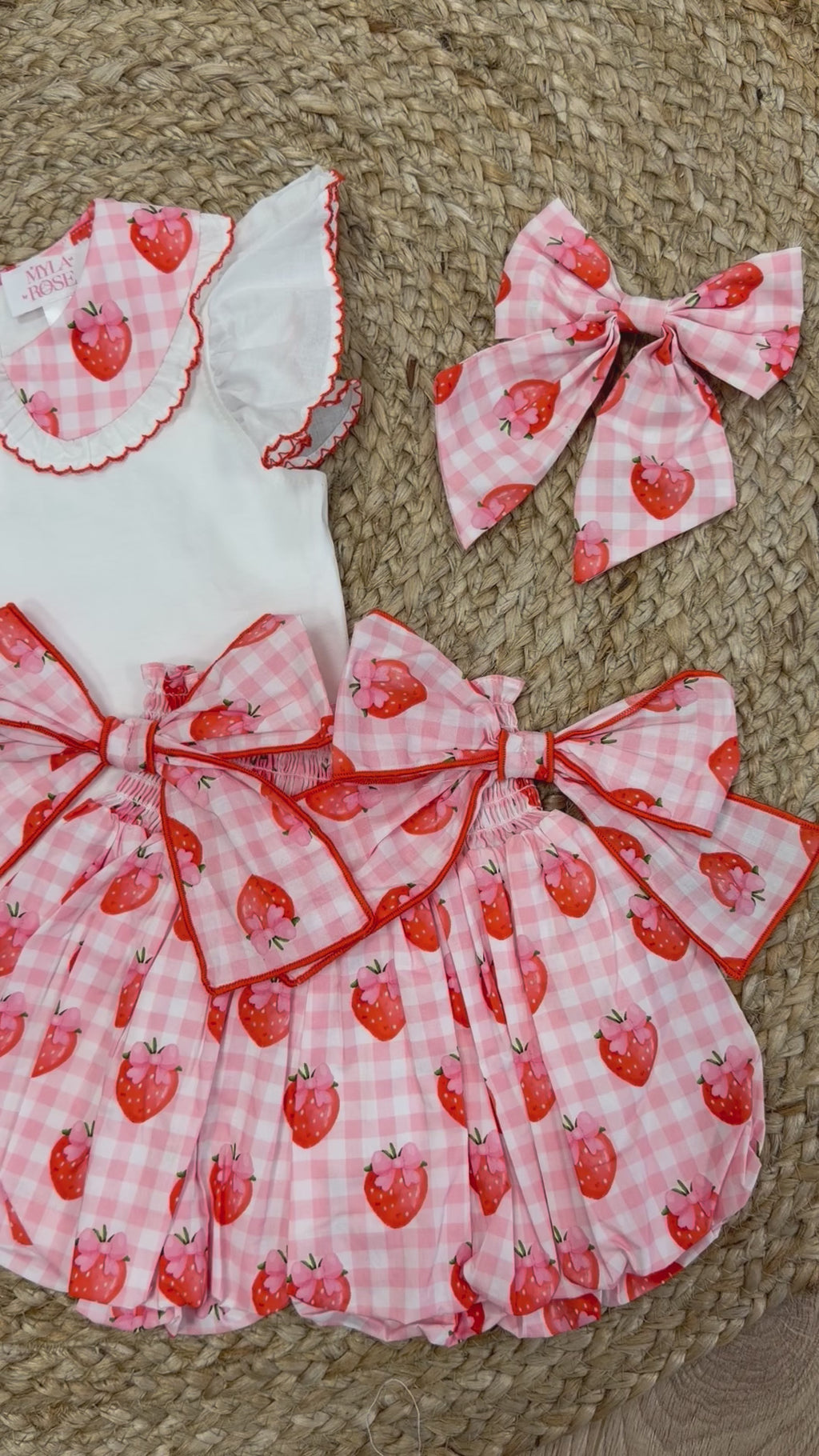 Gingham Strawberry Girls Bubble Skort Set