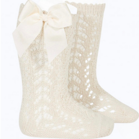 Condor Openwork Bow Socks - Linen